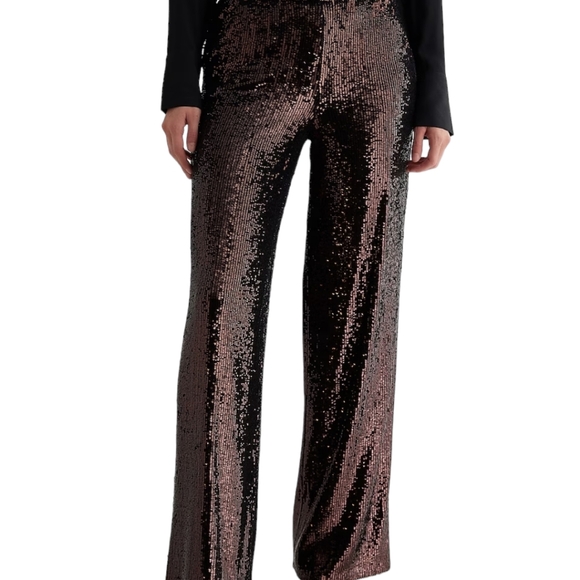 Express High Waisted Wide Leg Bronze Sequin Pants Womens Size 0R - Picture 1 of 6